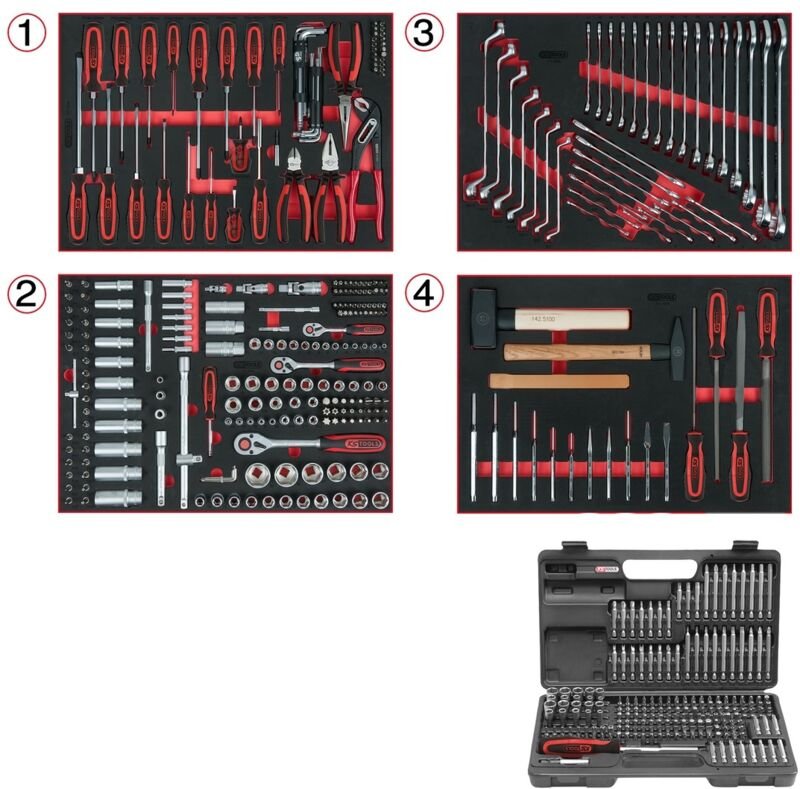 KS Tools Universal-Systemeinlagen-Satz für 4 Schubladen mit 515 Premium-Werkzeugen