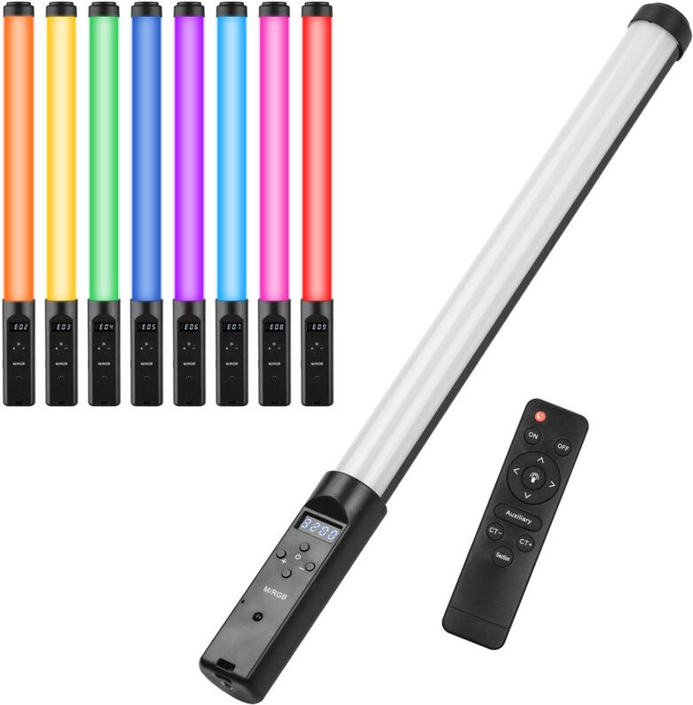 Handheld-RGB-Lichtröhre, 3200K-5500K LED-Videolichtstab, dimmbar, 9 bunte Lichteffekte, eingebauter Akku mit Fernbedienu...