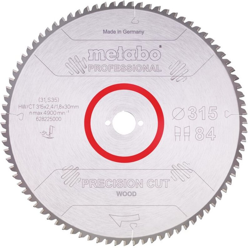 Sägeblatt 'precision cut wood - professional', 315x2,4/1,8x30, Z84 wz 5° neg. - Metabo