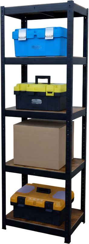 Relaxdays Schwerlastregal, HBT 180x60x30 cm, 500 kg, 5 Ebenen, Industrial, Lagerregal Keller, zum Stecken, schwarz/braun