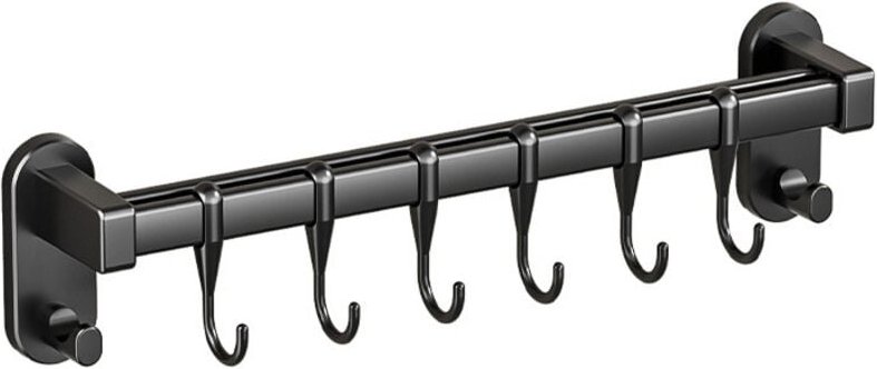 Utensilienhalter zur Wandmontage aus Edelstahl mit 6 verschiebbaren Haken für Küche und Bad (Grau Schwarz)