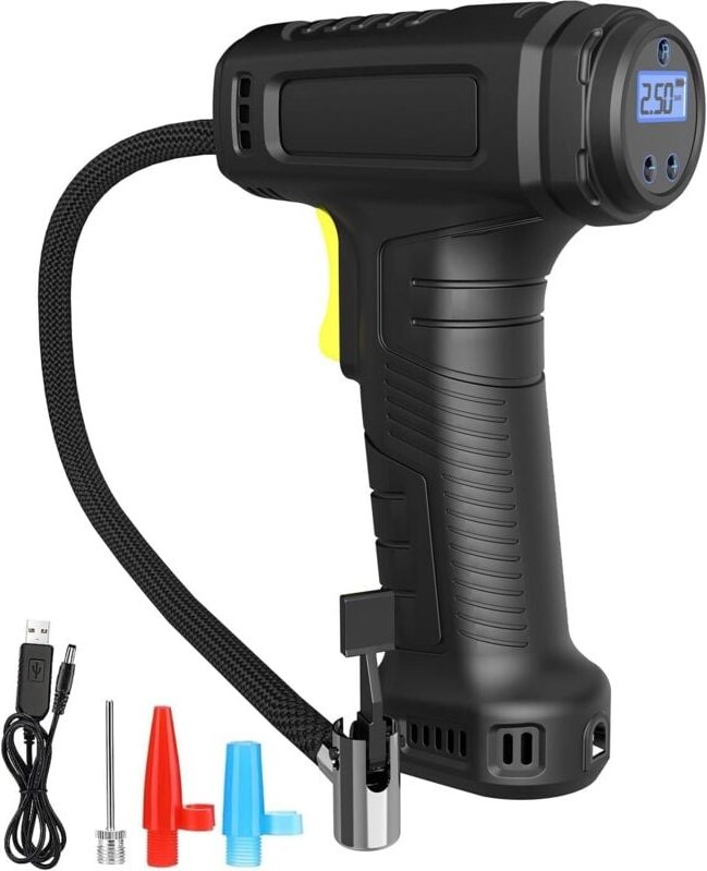 Thumbnail - Kabelloser Reifenfüller, Luftkompressor, tragbarer Reifenfüller mit digitalem Druckmesser, wiederaufladbare Batterie, ka...