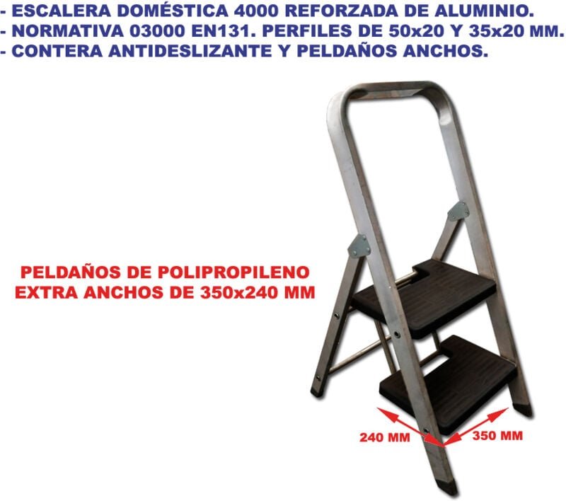 Fplus - Sifer 4000 verstärkte Aluminiumleiter mit 2 breiten Stufen EN131