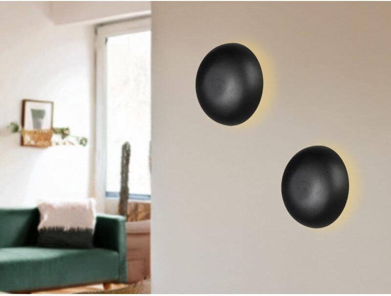 Meinewunschleuchte - 2er set Akku Wandlampen aus Metall Schwarz per usb aufladbar, ø 15,5cm