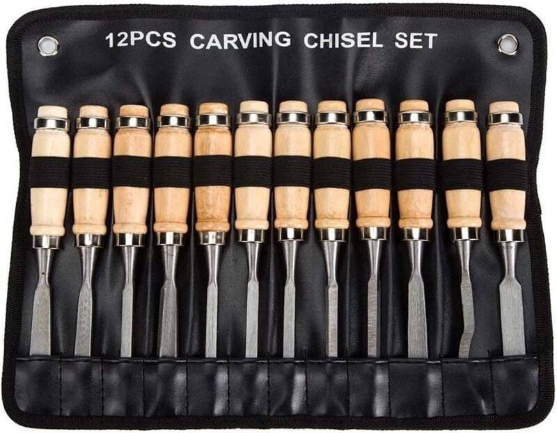 Thumbnail - Professionelles Holzmeißel-Set – Set mit 12 scharfen Holzbearbeitungswerkzeugen mit Tragetasche – Schreiner-Schnitzmesse...