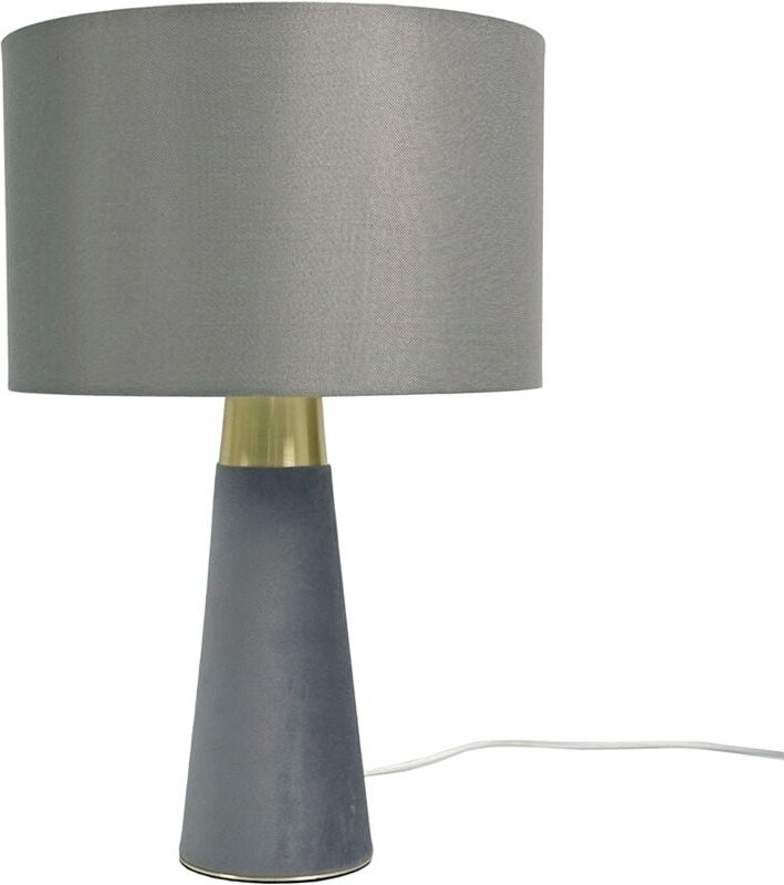 Relaxdays Tischlampe, Leinenschirm & Samtfuß, E27, HxD: 47 x 40 cm, Nachttischlampe mit Kabel, Schlafzimmer, grau