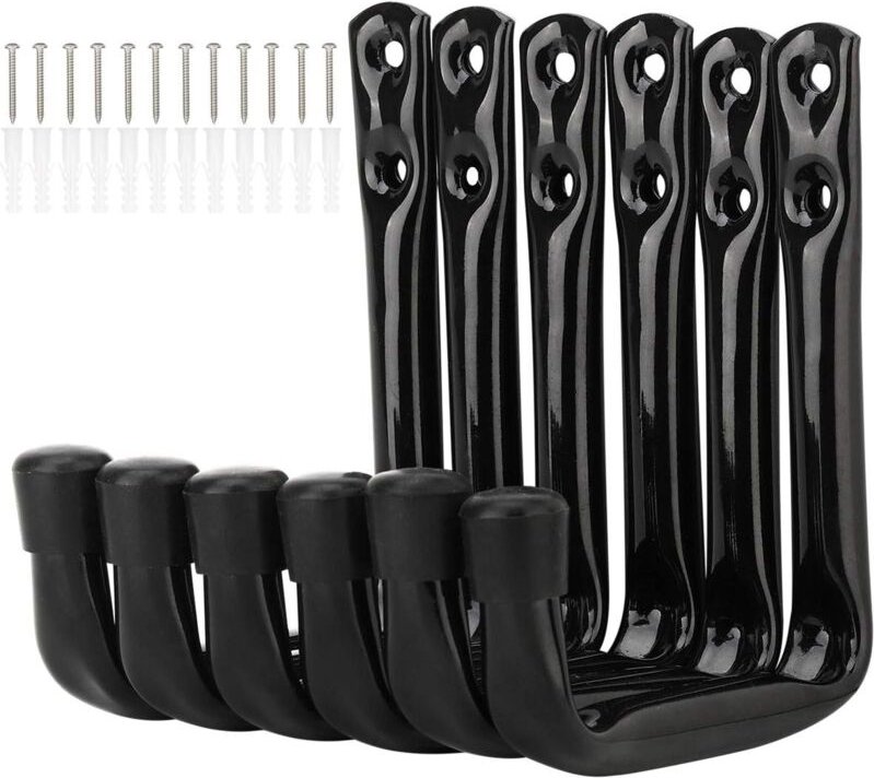 Jusch - Packung mit 6 robusten J-förmigen Haken für die Aufbewahrung in der Garage, Wandhalterungen aus Stahl (11,5 cm x...