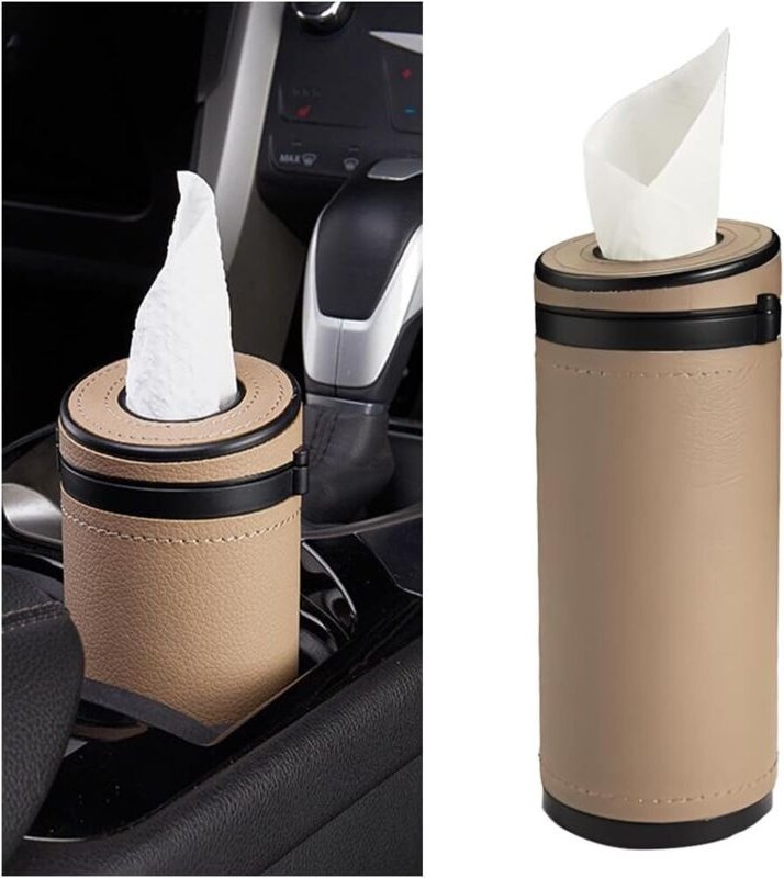 Taschentuchbox aus PU-Leder fürs Auto, Taschentuchhalter für den Getränkebecher, runder Taschentuchhalter fürs Auto, mul...