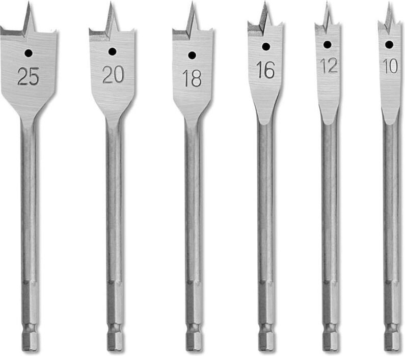 6er-Set Sechskant-Flachbohrer (10–25 mm) aus robustem Kohlenstoffstahl für die Holzbearbeitung. Langlebige Flachbohrer z...