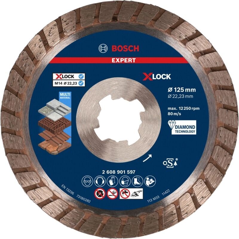 Expert MultiMaterial x-lock Diamanttrennscheiben, 125 x 22,23 x 2,4 x 12 mm - Bosch
