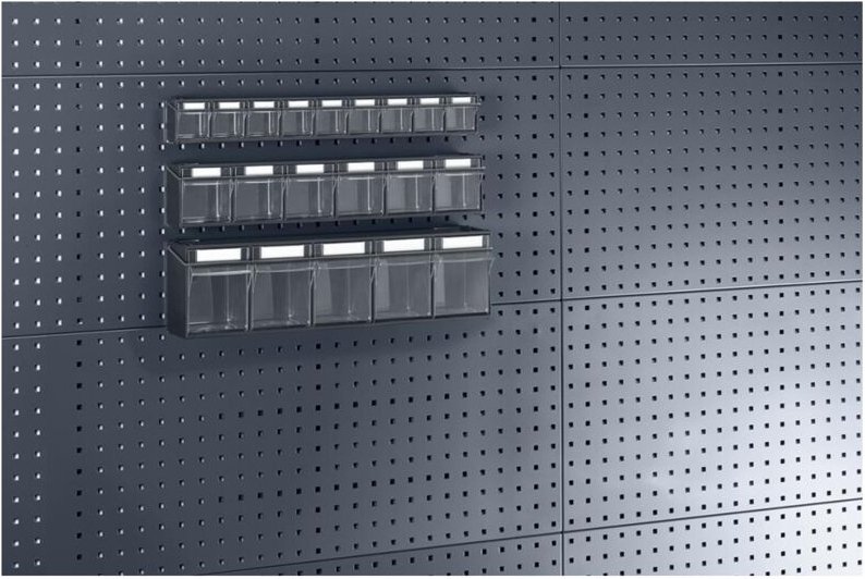 FP - Klarsichtmagazin B600xT68xH78 mm mit 9 Kästen für Lochplatten