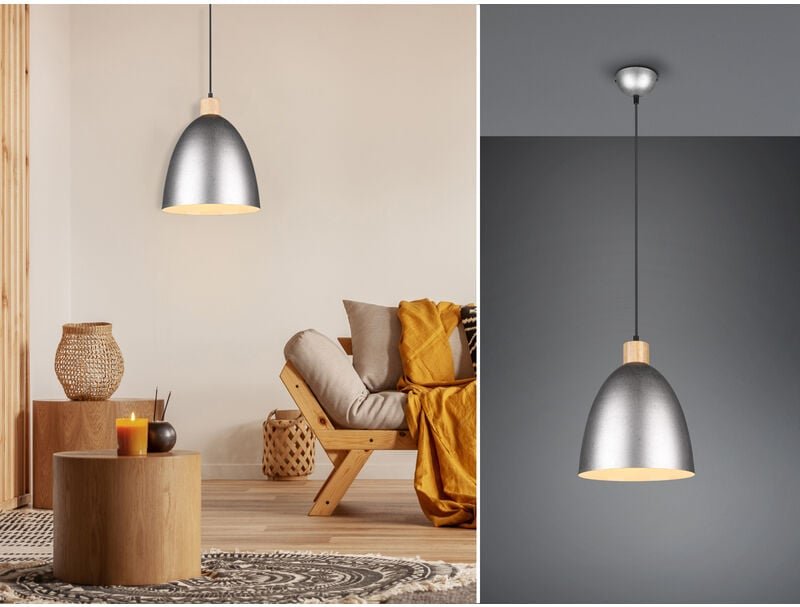 Reality - Pendelleuchte jagger Lampenschirm Metall/Holz Silber Antik, ø 25cm