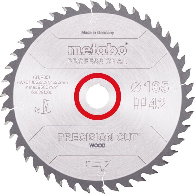 Sägeblatt 'precision cut wood - professional', 165x2,2/1,4x20 Z42 wz 15° - Metabo