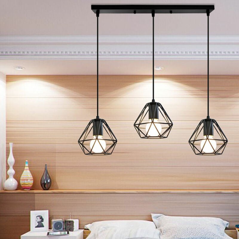 Pendelleuchte, Ø16cm Mini Diamant Hängelampe, Vintage Kronleuchter mit Käfig für Wohnzimmer Schlafzimmer Esszimmer Schwa...
