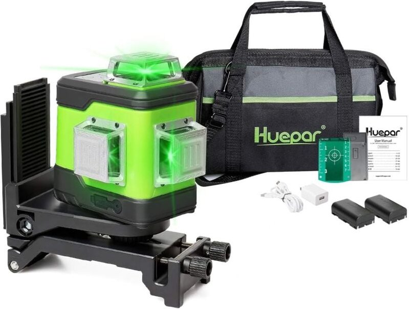 Huepar Kreuzlinienlaser Grüner, 3 x 360° 25M Laser Level Tragbare Einstellen, 12 Selbstnivellierenden Vertikale und Hori...