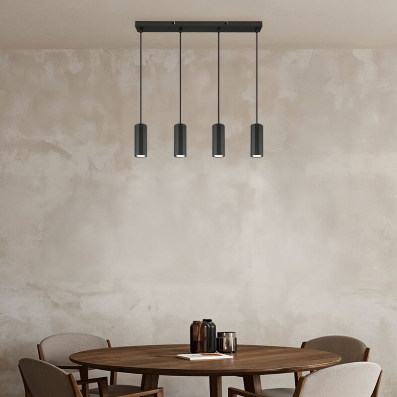 Hängeleuchte Pendelleuchte Esszimmerlampe schwarz 4-flammig hängend, Aluminium, Metall, 4x GU10 Fassungen, LxBxH 61x6x12...