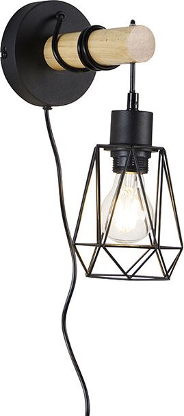 Ländliche Wandlampe schwarz mit Holz - Dami Frame