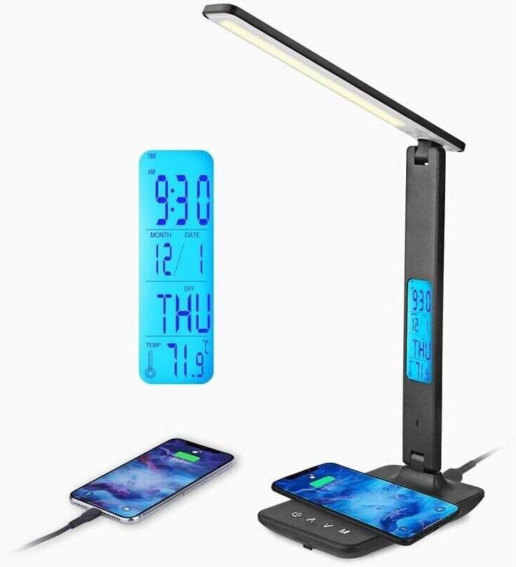 Schwarz) LED-Schreibtischlampe mit 10 w kabellosem Laden und USB-Ladeanschluss, 3 Farbtemperaturen, 3 Helligkeitsstufen,...