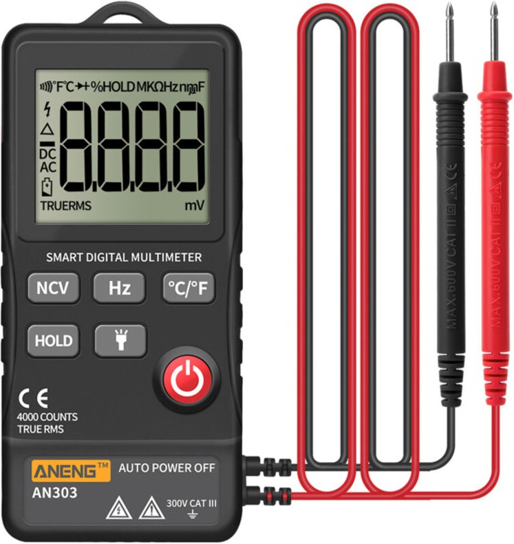 Multimetro digitale a 4000 conteggi, schermo LCD retroilluminato, selezione automatica della portata, misura tensione CA...