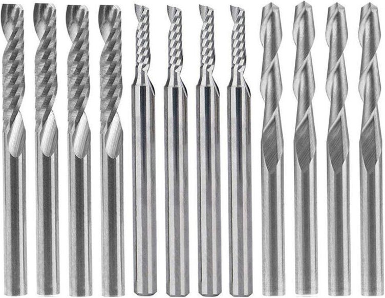Set aus 12 Hartmetall-Fräsern, 4 Doppelschneider-Fräser mit 0,32 cm Durchmesser und 8 Einzelschneider-Fräser (2 Typen) f...