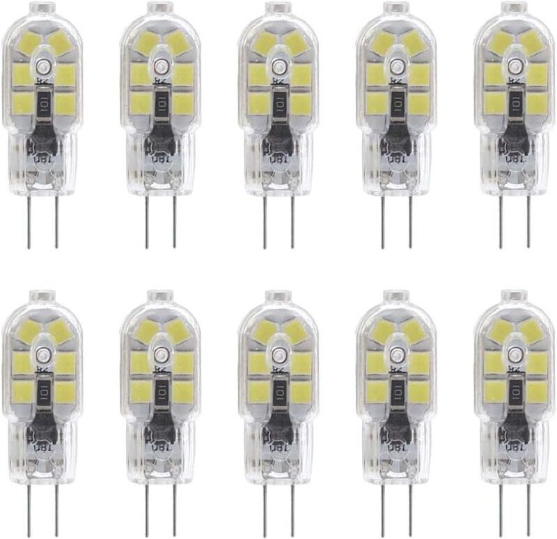 Ersandy - 10er-Pack G4 2W LED-Lampe für Dunstabzugshaubenbeleuchtung, ac/dc 12V, 20W-Halogenlampen-Äquivalent, 200LM, Bi...