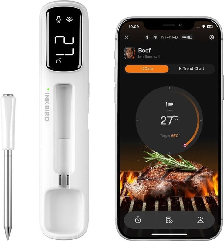 INKBIRD INT-11I-B Kabelloses Fleischthermometer für die Küche mit LCD-Display, Bluetooth 5.4, 305 m Reichweite, wiederau...