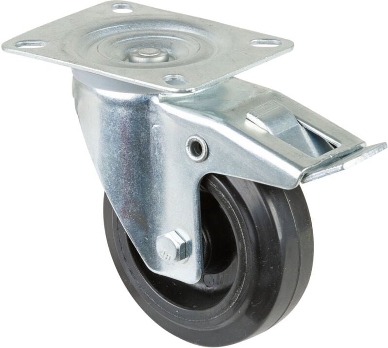 Bs Rollen - Lenkrolle mit Totalfeststeller Rad-Ø 100 mm Tragfähigkeit 140 kg mit Totalfeststeller Elastikgummi 104x80mm