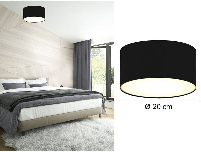 Ranex - Deckenlampe ceiling dream, Stoff Schwarz / Abdeckung satiniert, ø 20cm