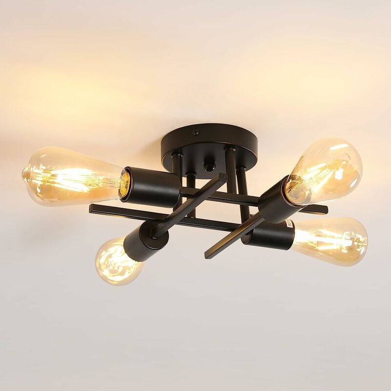 Comely - Schwarze Deckenleuchte mit 4 Lichtern, Modernes Industriedesign aus Metall, Vintage-Deckenlampe für Wohnzimmer,...