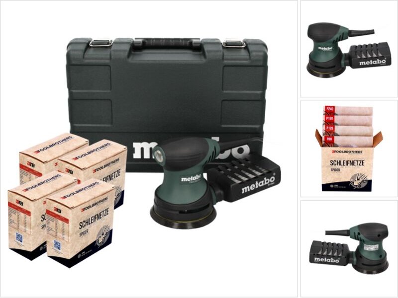 Metabo FSX 200 Intec Exzenterschleifer 240 W 125 mm + 4x Toolbrothers SPIDER Schleifnetz Set + Koffer