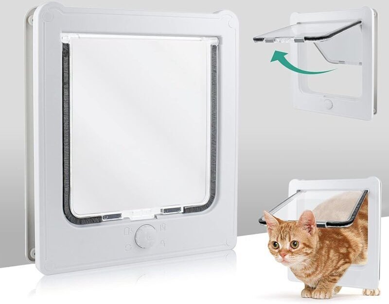 Katzenklappe mit 4 Verriegelungsmöglichkeiten, guter Wetterbeständigkeit, einfacher Montage, ideal für Kleintiere.