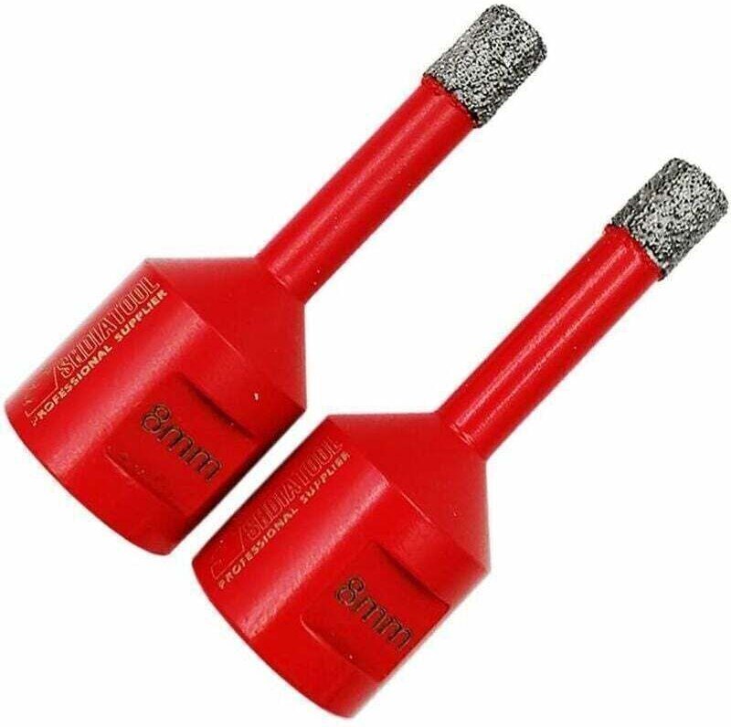 8-mm-Diamantbohrer – Set mit 2 Bohrern mit M14-Gewinde zum Trockenbohren in Porzellan, Fliesen, Granit und Marmor (Rot)
