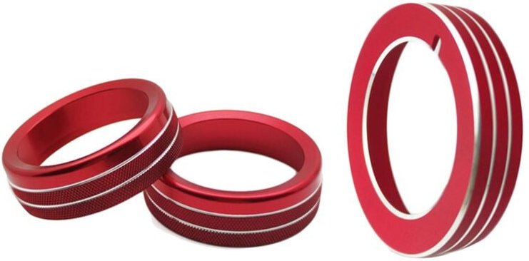 Tlily - Center Console Audio Scheinwerfer Knopf Dekorativer Ring Innenknopf Ring Autozubehör für Ford Mustang 15-20 Rot