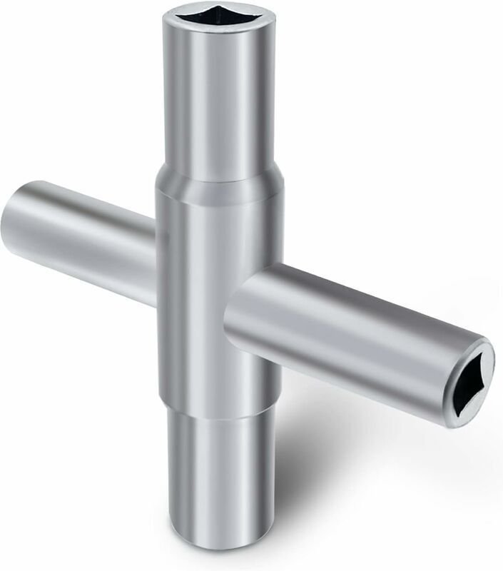 Clé à purge 4 voies en acier argenté pour tuyau et robinet