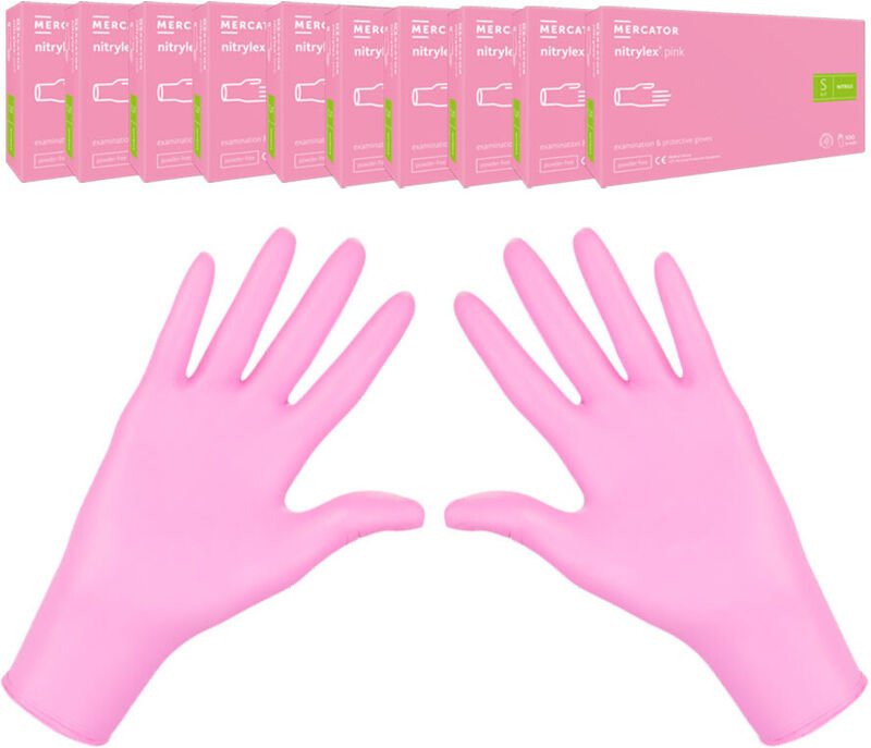 Nitrilhandschuhe, Größe S, rosa, Mercator Nitrylex Pink, 100 Stück pro Karton (10er-Packung)