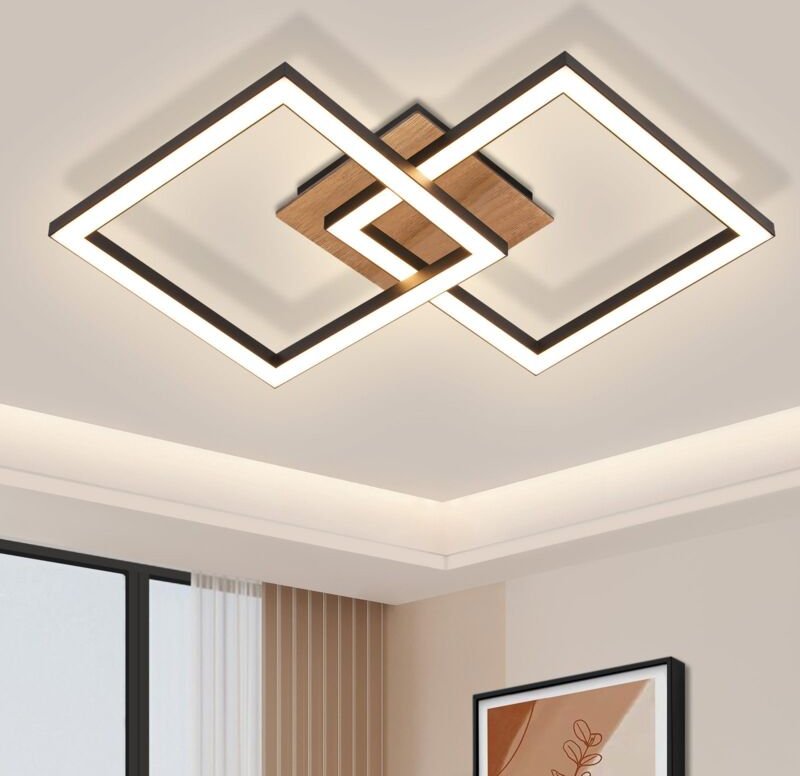GBLY LED Deckenleuchte Deckenlampe Schwarz - Holz 3000K Warmweiß Schlafzimmerlampe Modern Design 24W Küchenlampe Klein E...