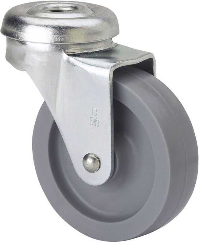 Schwenkrad mit Loch und glatter Achse, grau, max. Belastung 15 kg, ø 3 cm