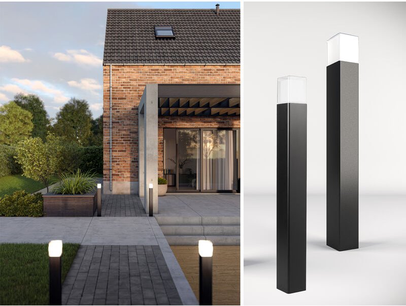 LED Pollerleuchten 2er SET ALU Schwarz Wegeleuchten IP44 Höhe 80cm