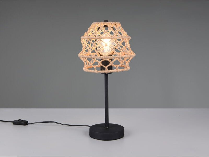 Meinewunschleuchte - Große Boho led Tischleuchte Lampenschirm geflochten aus Hanfseil, Höhe 42cm