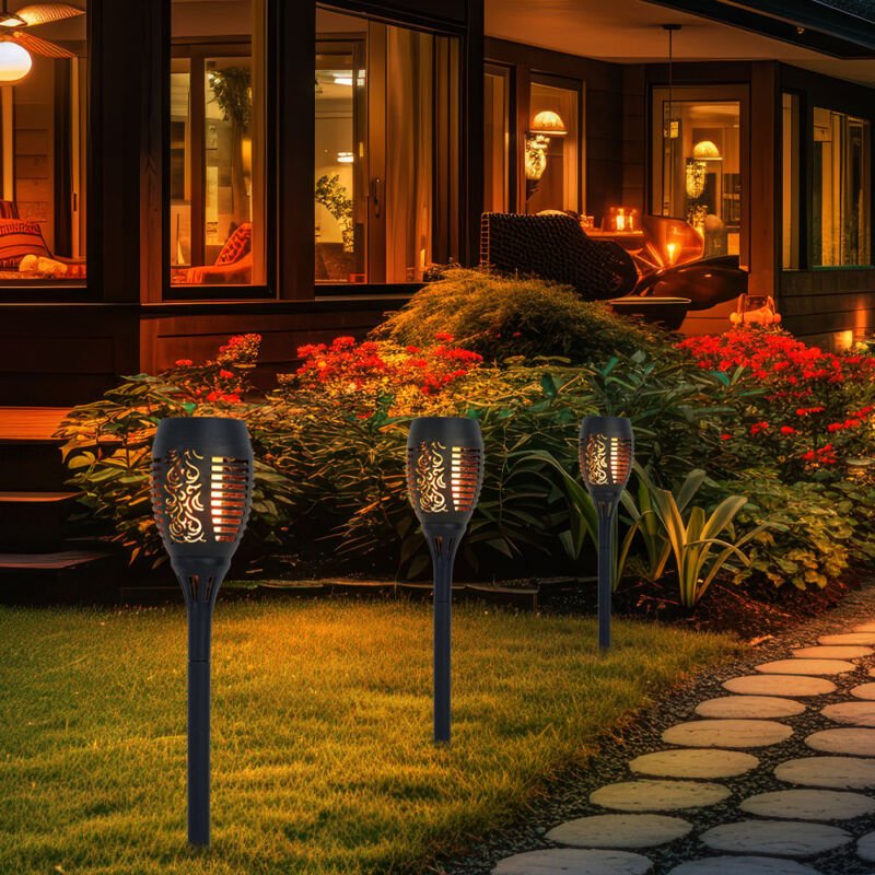 Solarlampen für Außen Gartendeko Fackeln Gartenfackel, led Feuereffekt IP44 Erdspieß, led warmweiß, Höhe 59,5 cm, 3er Se...