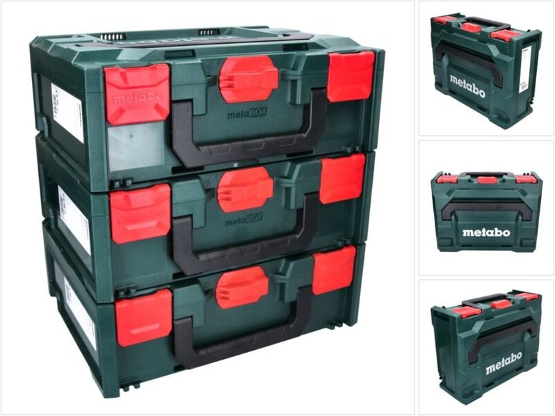 X 145 Set 3x System Werkzeug Koffer Stapelbar 396 x 296 x 145 mm + 3x Universaleinlage - Metabo