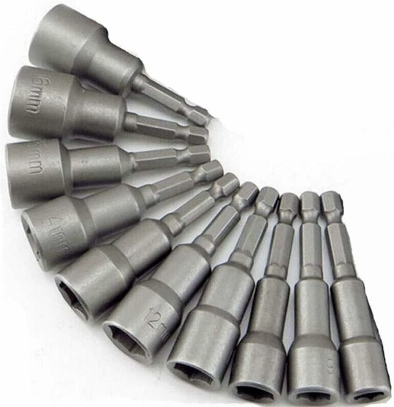10-teiliges magnetisches Schraubendreher-Steckschlüssel-Set: Magnetischer Bit für Schlagschrauber 6-19 mm, 1,4"-Adapterb...