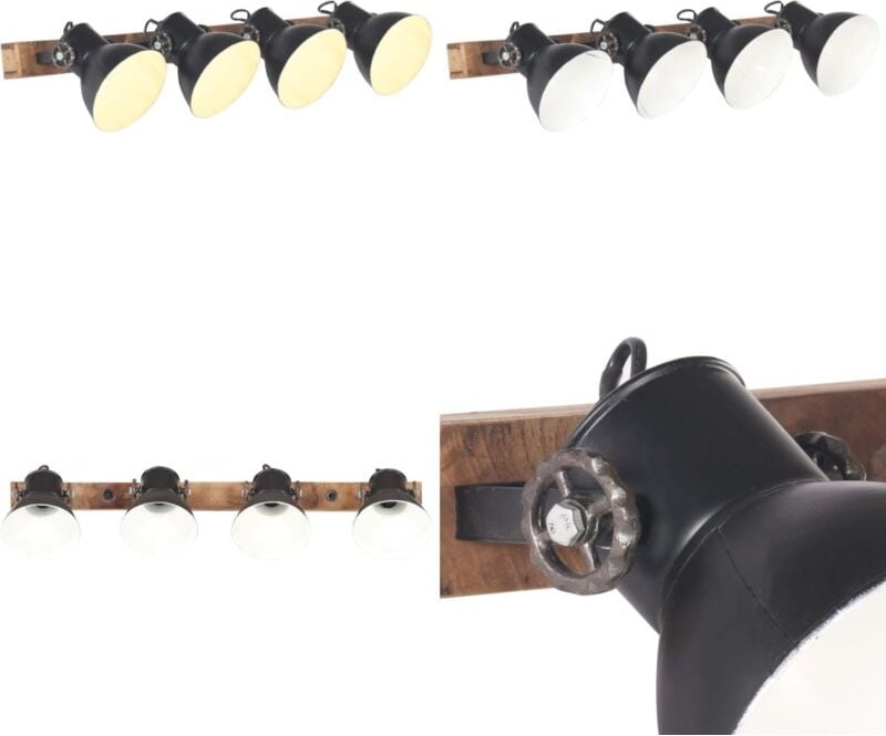 Wandlampe Industriestil Schwarz 90x25 cm E27 - Industrielampen - Wandleuchte - Eisenlampe - Holzlampe - Vintagelampe - H...
