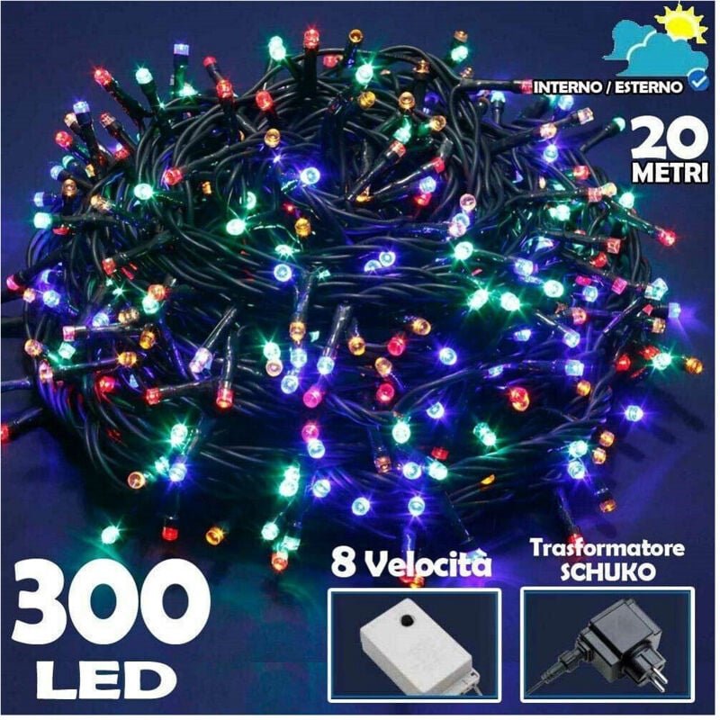 Trade Shop Traesio - Trade Shop - lichterkette 300 led-lichter mehrfarbig glühwürmchen controller 8 funktionen outdoor -