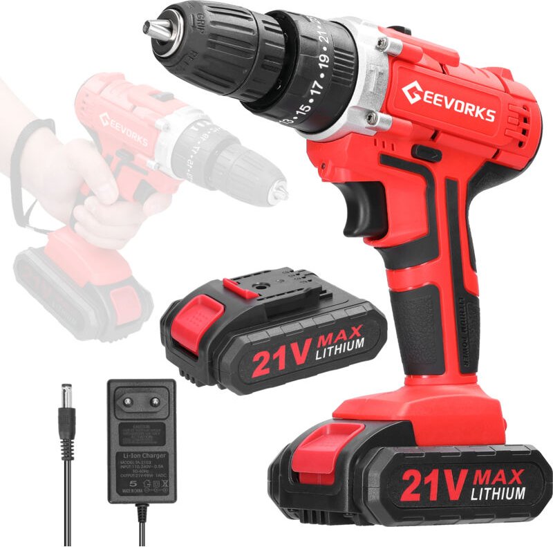 Ej.life - 21 v Akkuschrauber, Akku-Bohrschrauber mit 2 1200 mAh Akkus, 25+3 Drehmomenteinstellungen, 2 Geschwindigkeiten...