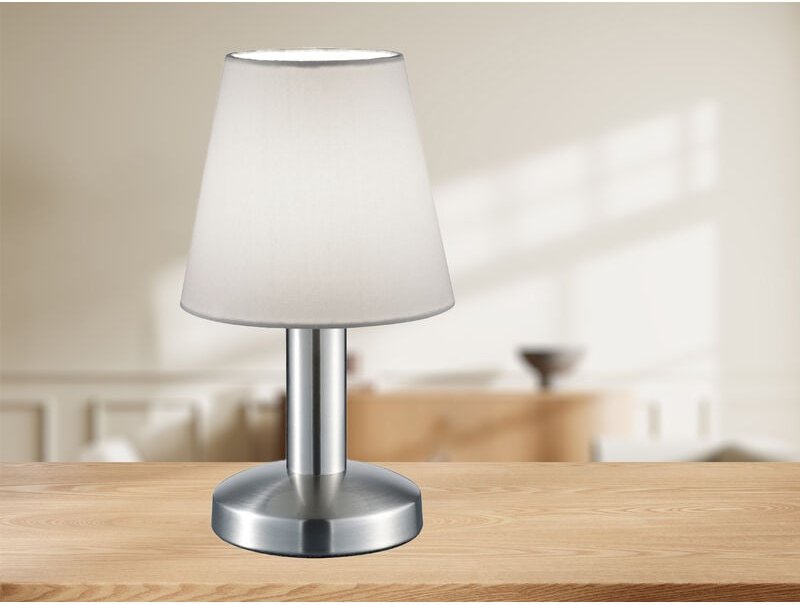 Trio Leuchten - Tischlampe mats ii Stoff Lampenschirm Weiß Touchfunktion ein/aus, Höhe 24 cm