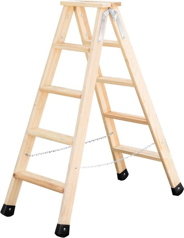 Günzburger Steigtechnik - Stufen-Stehleiter beidseitig begehbar Holz 2 x 5 Stufen - 033810