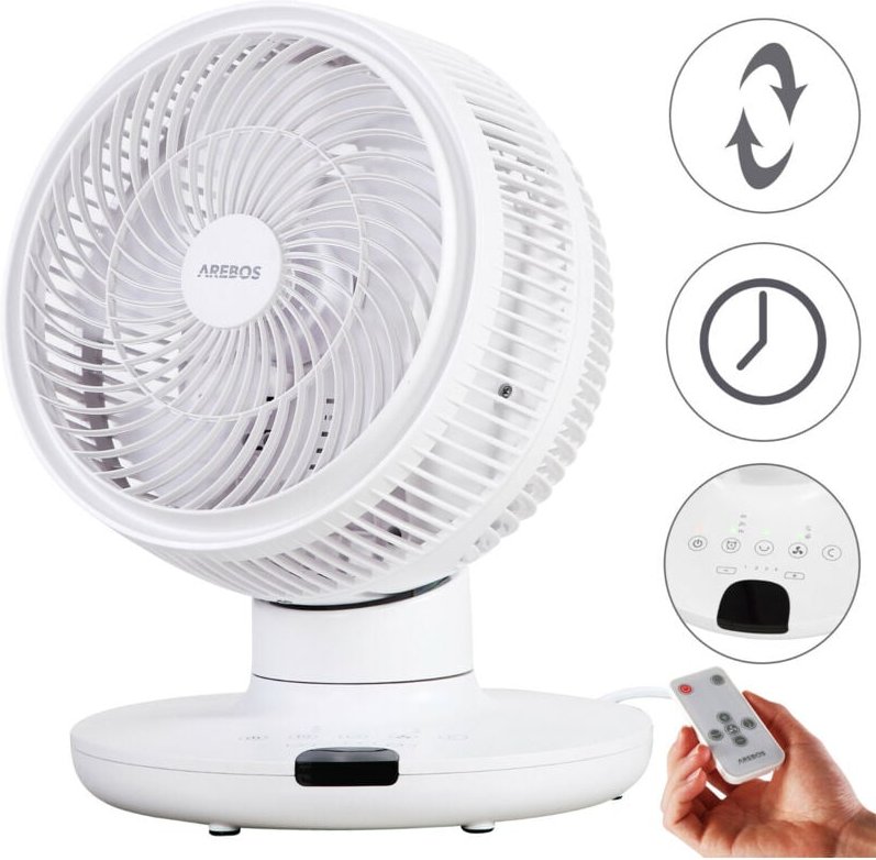 Arebos - 3D Tischventilator 23 cm Luftzirkulator Luftkühler leise 55W Ventilator