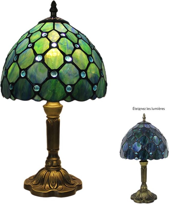 Dekorative Nachttischlampe im Vintage-Stil aus Tiffany-Buntglas, ideal für Schlaf- oder Wohnzimmer, mit E27-Glühbirne [E...