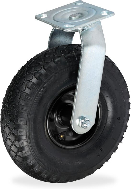 Relaxdays Lenkrolle, luftbereift, 3.00-4, Schwerlast-Transportrolle, Platte zum Anschrauben, bis 120 kg, schwarz